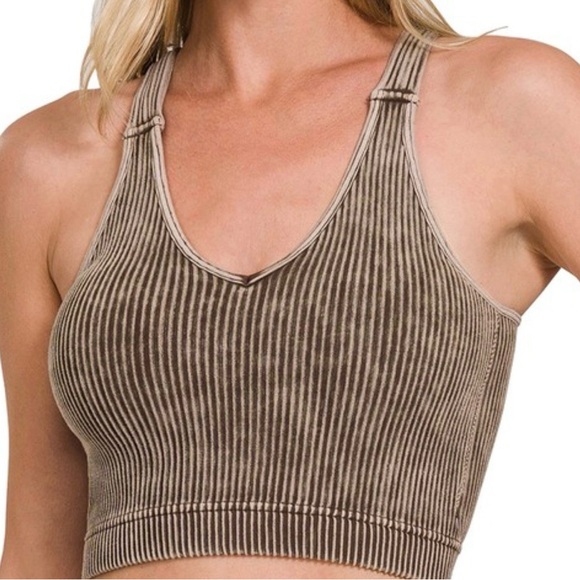 Zenana Outfitters Tops - Striped Ribbed Crop Top or Sport Bra Padded
